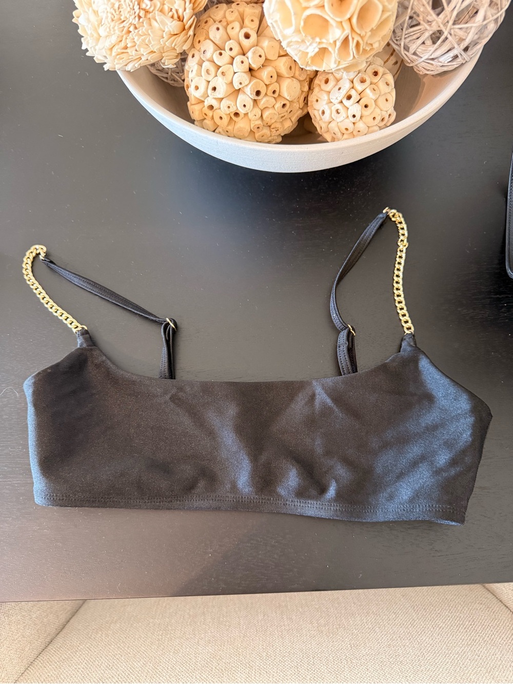 WeWoreWhat Black Bikini Top with Gold Chain Straps